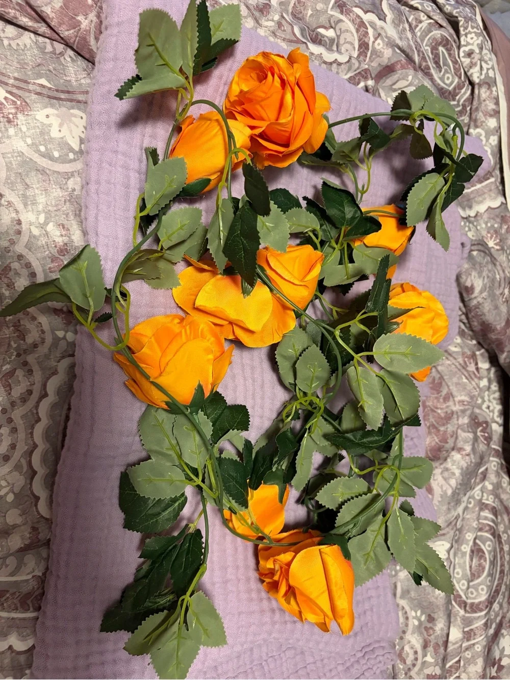 Artificial Rose Garland in Vibrant Orange. Four 3ft Strands